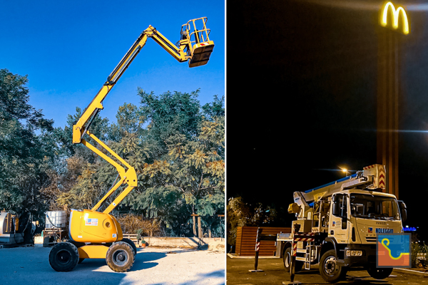 Noleggio piattaforme a comandi remotati con e senza operatore. (noleggio a caldo e a freddo.) - Installazione insegne luminose.