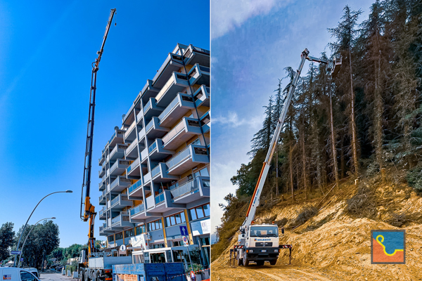 Piattaforme a grande estensione per potatura alberi o per interventi su edifici di grande altezza.